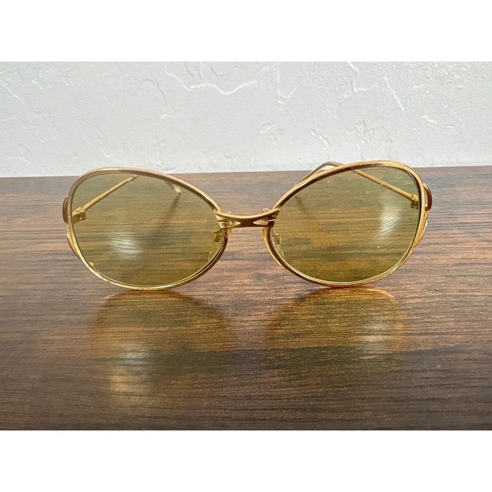 Vintage Christian Dior 2056 Gold Butterfly Sunglasses Yellow Tint Made in Italy
